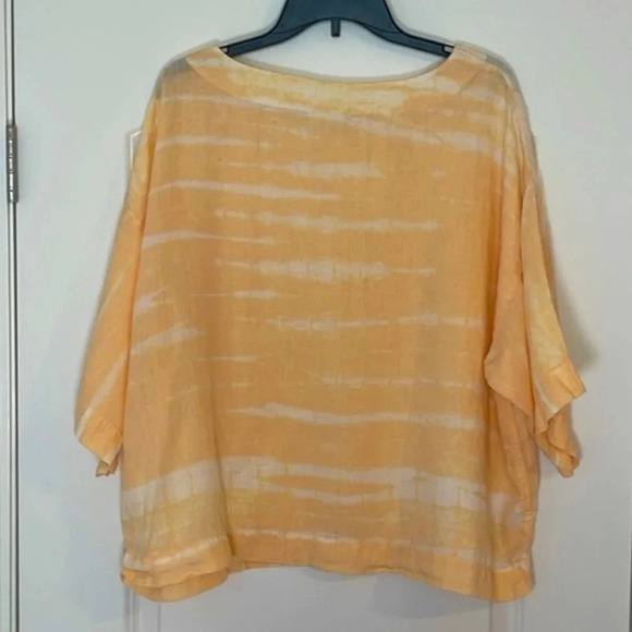 J. Jill Pure Jill Women's Orange Linen Striped Tie Dye Short Sleeve Top Size M - Picture 2 of 5